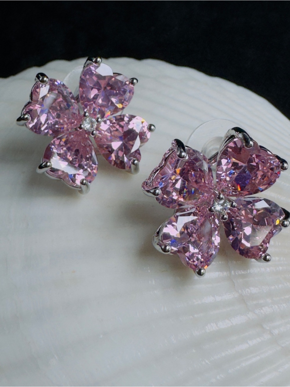 Pink Crystal Clove Stud Earrings S925 post